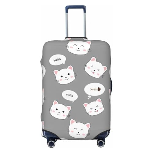 Elastic Travel Luggage Cover Printed Cat Face Doodle Double-Sided Suitcase Protector Bag,Dust-Proof Anti-Scratch Washable Baggage Covers For Kid Adult,Large