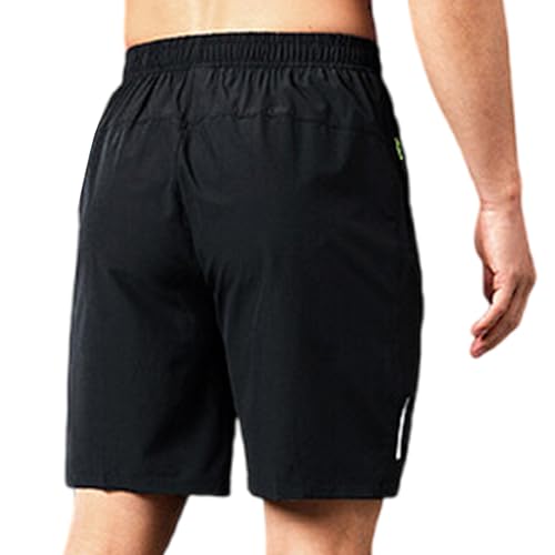 IBIH Shorts masculinos elásticos de seda gelada, de secagem rápida, com bolso com zíper, para treino