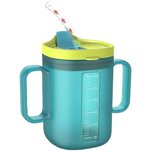 JFGLORIX Spill Proof Sippy Cups for Seniors & Adults -10.2oz(300ml) Non-Spill Cups with 2 Handles & Straw Lid, Elderly Drinking Cups for Patients, Disabled, Pregnant Women, Dishwasher Safe (Blue)