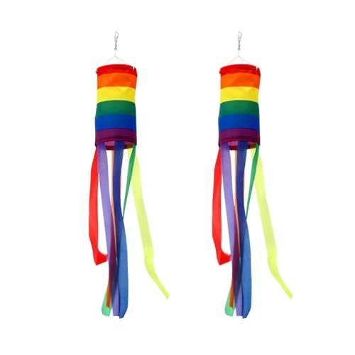 2 Pieces Rainbow Windsocks, Outdoor Flagpole Windsocks, Colorful Hanging Decorations, Hanging Wind Chimes, Cylinder Rainbow Flags, Colorful Garden Decorations