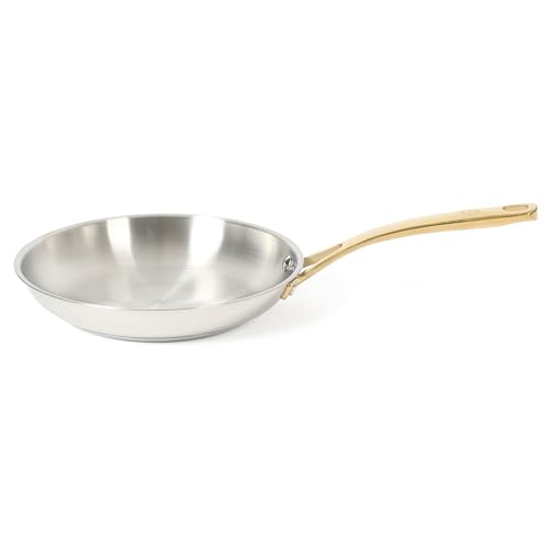 Image of Martha Stewart Castelle 9.5-Inch Stainless Steel Frying Pan with Gold-Tone Handle – Tri-Ply Encapsulated Bottom, Oven Safe & Induction Safe Skillet for Searing and Sautéing