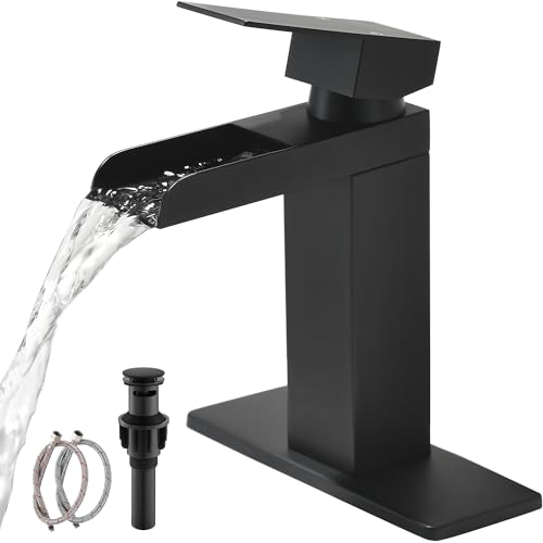 Black Waterfall Spout Bathroom Faucet, Single Handle Bathroom Sink Faucet，Rv...