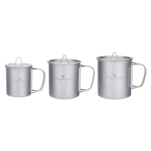 Boundless Voyage Titanium Cup with Lid Outdoor Camping Ultralight Water Tea Coffee Mug 200ML/300ML/450ML (3 Pcs (200+300+450ml))