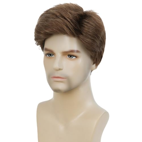 Image of Swiking Mens Brown Short Wigs Natural Looking Synthetic Hair Wig for Male Daily Costume Party Halloween Cosplay Use