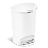 simplehuman 50 Liter Semi-Round Hands-Free Kitchen Step Soft-Close Lid Trash Can, White
