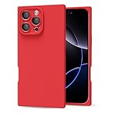 oakxco for iPhone 16 Pro Max Phone Case Silicone Rectangle Edge, Y2k Soft Rubber Gel Cute Phone Case for Women, Girly Aesthetic Trendy Design, Thin Slim Matte TPU Protective Cover, Red