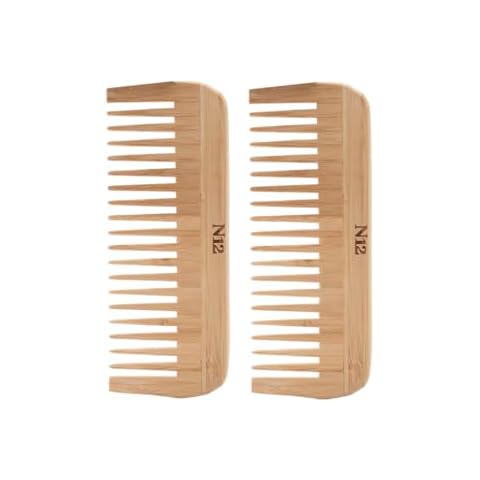 N12 products set of 2 bamboo comb handmade Eco-friendly Bamboo wood Wide tooth comb anti-static anti-frizz hair good option for detangling straight wavy & curly hair for women & men. Cover