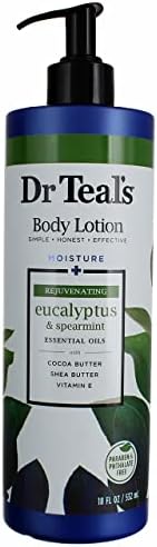Dr Teal's Body Lotion - Moisture Plus - Rejuvenating Eucalyptus & Spearmint Essential Oils, 18 Fl Oz 2-Pack (36 Fl Oz)