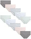 Danskin Girls Underwear Hipster Briefs - 10 Pack Comfort Stretch Breathable Cotton Underwear Hipster Panties for Girls (4-12), Size 7-8, Sage/White/Grey/Pink/Heather Grey