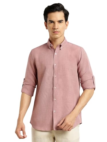 Image of Thomas Scott Men's | Solid | Textured Fabric | Full Sleeve | Slim Fit | Polyester-Blend | Spread Collar | Casual Shirt
