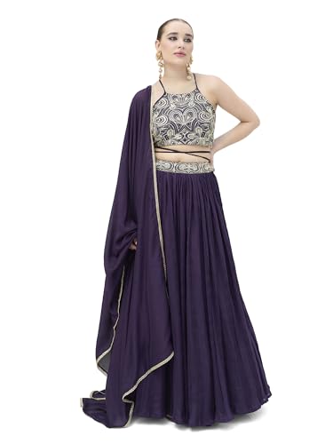 Image of PURVAJA Women's Silk Semi-Stitched Lehenga choli
