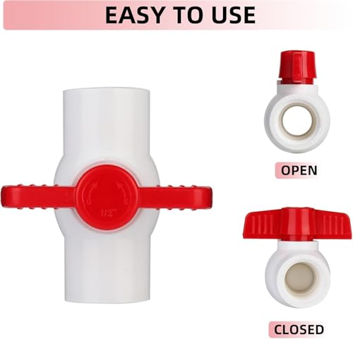 Image of PVC Ball Valves, T-handle Water Shut-Off Ball Valve Threaded (NPT), PVC Ball Valve for Water Project, Swiming Pool, Irrigation System, Rated at 150 PSI, (Pack Of 5) Size (3 /4 inch) Three Fourth Inch