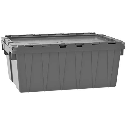 Akro-Mils 39085 Industrial Plastic Storage Tote With Hinged Attached Lid, (21-Inch L By 15-Inch W By 9-Inch H), Gray, (6-Pack) #TOP7