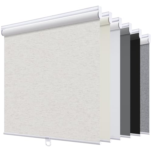 Blackout Roller Shades Blinds Cordless for Windows Pull Down Room Darkening Door Blinds with Thermal Insulated Easy to Install for Living Room,Bedroom,Home,Office Linen Beige 57" W x 72" H