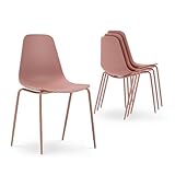 COLAMY Modern Dining Room Chairs Set of 4, Plastic Kitchen Chairs Stackable Patio Chairs with Metal Legs for Indoor, Outdoor, Restaurant, Bistro, Cafe, Pink