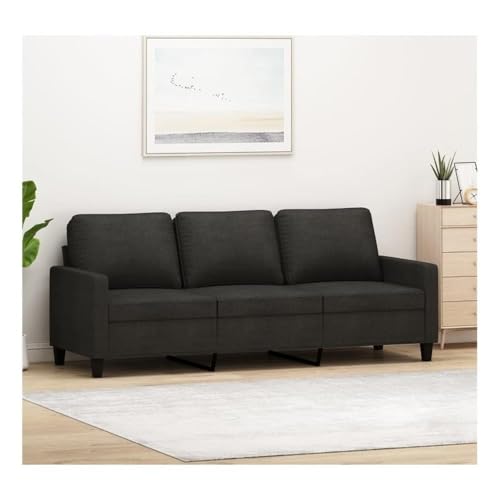 BOWERY HILL Contemporary Metal 3-Seater Sofa, Black Polyester Upholstery, Matte Finish, Stain-Resistant Fabric, Breathable Material, Durable Frame, Rectangular Modern Design, Living Room Furniture