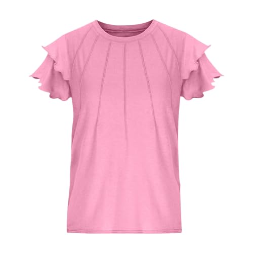 Girls Pleated Ruffle Short Sleeve Shirts Kids Summer Crewneck T-Shirts Fashion Tops Tees 5 to 14 Years4