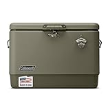 Coleman Reunion Premium Portable Cooler 54qt Steel Belted Leak-Resistant Heavy-Duty Latch Handles & Drain Built-in Bottle Opener Perfect for Camping Tailgating Beach & Picnic