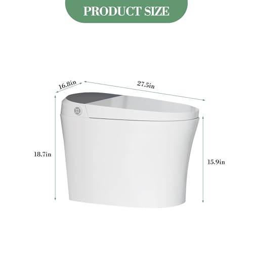 Inodoro inteligente blanco, cerámica y plástico, tapa automática con sensor, descarga sin tocar con sensor de pie y al levantarse, asiento calefactado, luz nocturna, lavado femenino, control remoto, inodoro monobloque alargado miniatura 5
