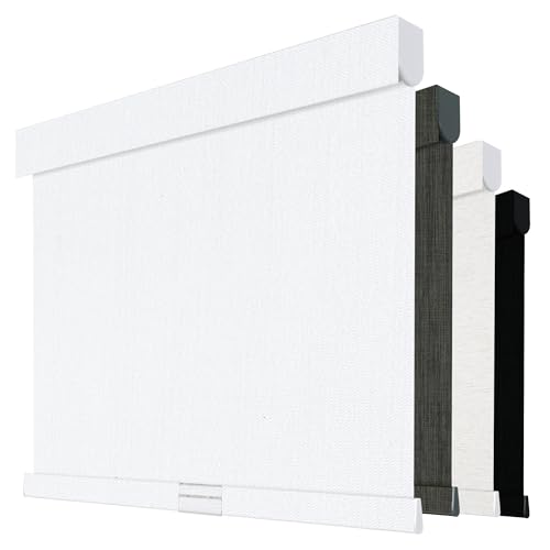 Boolegon Cordless Blackout Roller Shades for Windows, Free-Stop Linen Shades with Valance, Thermal Insulated Fabric, UV Protection Roller Blinds for Home, Office (White, 26" W x 36" H)
