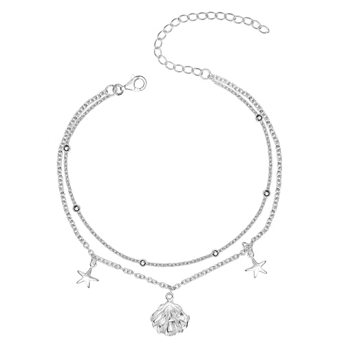 Image of TRUESILVER ACPL 925 Sterling Silver Anklets for Women | BIS Hallmarked Adjustable Chain Anklet with Charms | Beach Foot Jewelry | 1 Piece