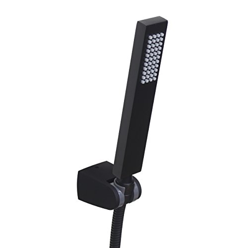 Square Solid Brass Hand Held Shower Head With Wall Connector Holder and Hose Set Matte black