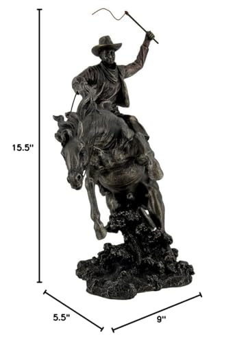 Estatua de resina broncínea con vaquero rodeo y caballo miniatura 3