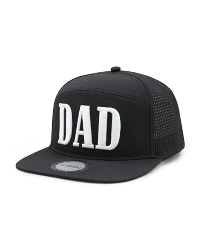 Wodeal Dad Hat Flat Bill, Dry Fit Snapback Cap for Men, New Dad Gifts Black