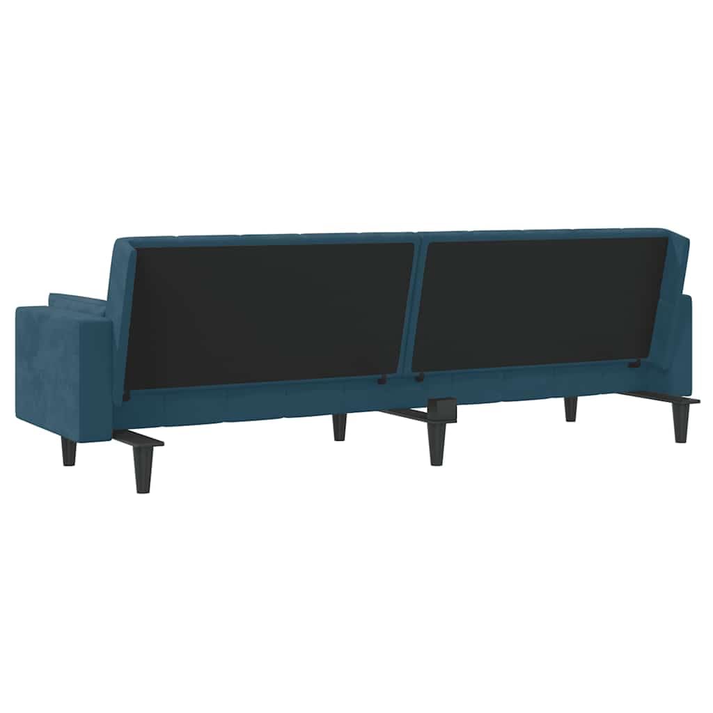 Sofá cama de 2 plazas terciopelo azul con 2 almohadas, sofá plegable con marco de madera para salón, habitación de invitados, oficina