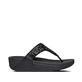 FitFlop Women's Lulu Shimmerfoil Toe-Thongs, All Black, 6 Medium