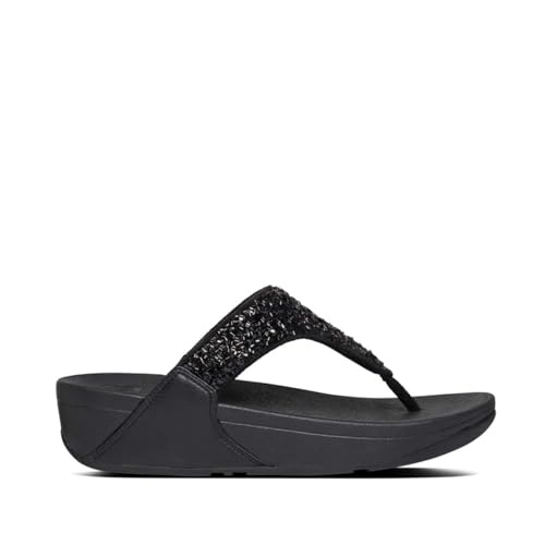 FitFlop Women's Lulu Shimmerfoil Toe-Thongs, All Black, 6 Medium