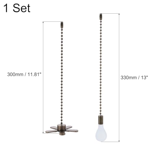 Image of uxcell 13 Inch Ceiling Fan Pull Chain Extender Sets, 2 Pcs Beaded Ball Fan Pull Chain with Decorative Light Bulb and Fan Cord for Ceiling Light Lamps Fan, Bronzy