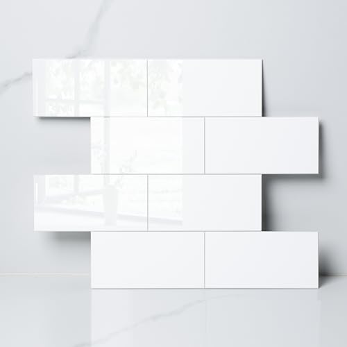 Colamo Luxury 10 Sheet Peel and Stick Backsplash,12”x12”Pure White Subway Tile for Kitchen Wall,Self Adhesive Glossy Faux Marble Tile,Stick on Accent Wall Backsplash Tile for Living Room, Bedroom,RV by COLAMO - Used condition - US$74.63