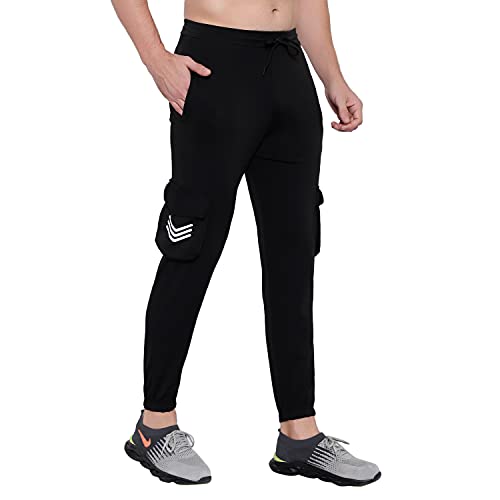 Image of BLUE STAR SHARK Men's Premium Stretchable Cargo Joggers | Regular Fit, Stylish Track Pants with Pockets | Soft Smooth Feel, Logo on Front, Comfortable Everyday Wear