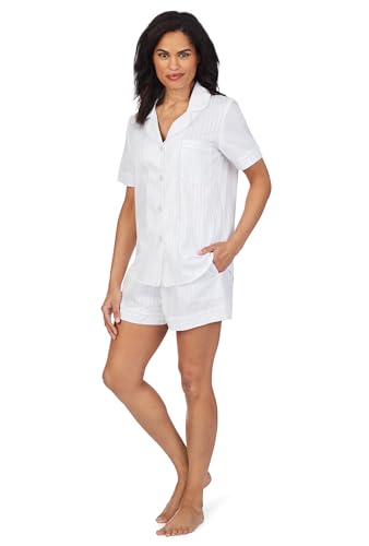 Image of Bed Head PJs Women's Short Sleeve Woven Cotton Sateen Shorty Pajama Set - Organic, Soft, Lightweight, Classic Fit Sleepwear