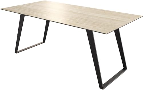 DELIFE Esszimmertisch Edge Keramik Travertin Natur 200x100 Metall Schräg Schwarz DELIFE Esszimmertisch Edge Keramik Travertin Natur 200x100 Metall Schräg Schwarz