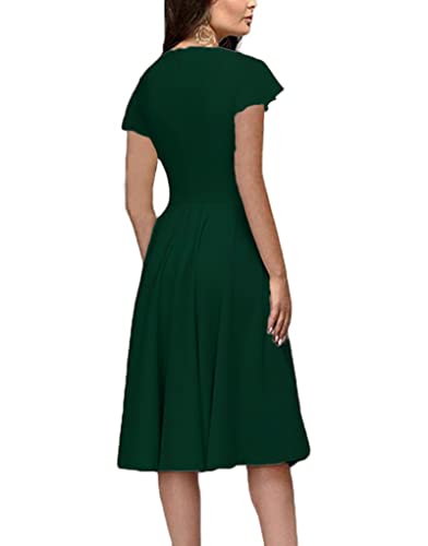 image for FENJAR Womens Elegance Audrey Hepburn Style Ruched Short Ruffle Sleeve