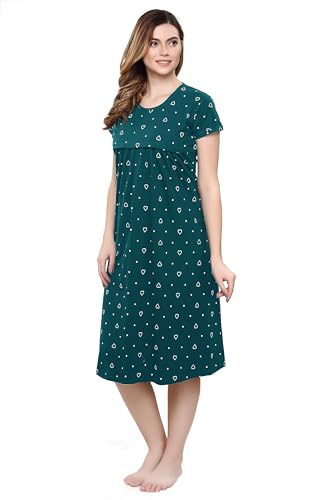 Image of TIGYWIGY Women's Cotton Printed Knee Length Maternity /Feeding /Nursing Nighty