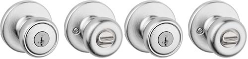 Image of Kwikset 94002-870 Tylo Keyed Entry Knob with Smartkey Security in Satin Chrome (Pack of 2)