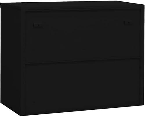 Miniatura 5 de Armario de almacenamiento de metal con 2 puertas y 1 estante ajustable, gabinete de oficina de acero negro para el hogar, garaje de oficina,