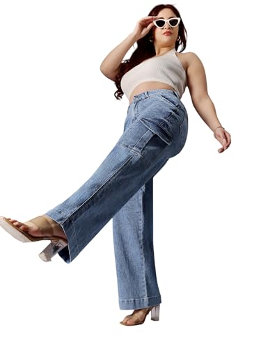 Image of Miss Chase A+ Women's High Rise Regular-Length Stretchable Denim Wide-Leg Shaping Jeans