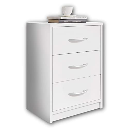 Stella Trading Pepe Blanche-Table de Chevet Simple avec Trois tiroirs pour s'adapter à Tous Les Lits et Chambres à Coucher, Engineered Wood, Blanc, 39 x 54 x 28 cm