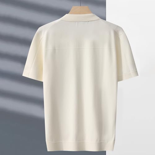 Men's Soft Viscose Blend Short-Sleeve Polo Sweater Lightweight Knit Top for Fall & Winter Classic Black Brown Beige (US, Alpha, 3X-Large, Regular, Regular, Beige)2