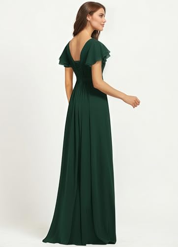 Flutter Sleeve Bridesmaid Dresses Scoop Neck Mother of Bride Dress for Women Chiffon Ruched Formal Evening Gown M044