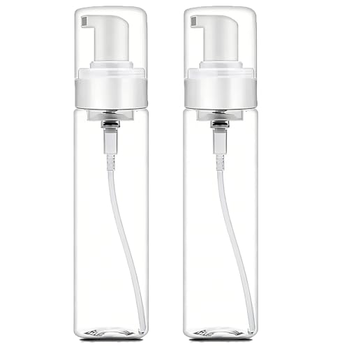 judero Foam Pump Bottle 7oz/ 200ml 2Pcs Large Foaming Soap Dispenser for Travel Clear Refillable Foaming Spray Bottle for Bathroom Hand Soap Shampoo Face Wash Leak-Proof Foam Dispenser