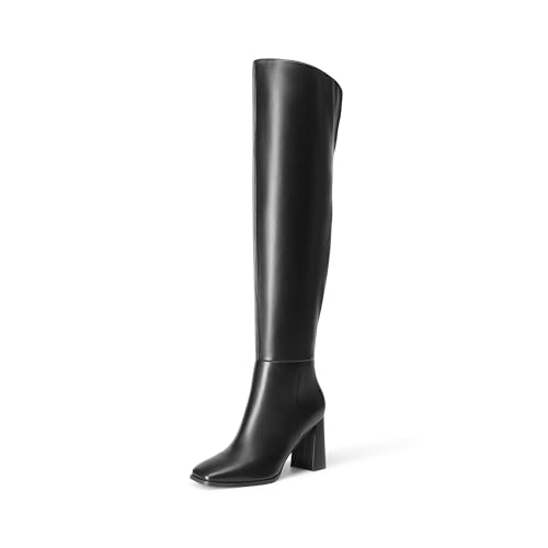 DREAM PAIRS Women's Tall Over the Knee Boots Thigh High Fall Block Chunky Heeled Knee High Long Boots with Fashion Square Toe and Side Zipper,Size 11,Black,DWUMOB2515