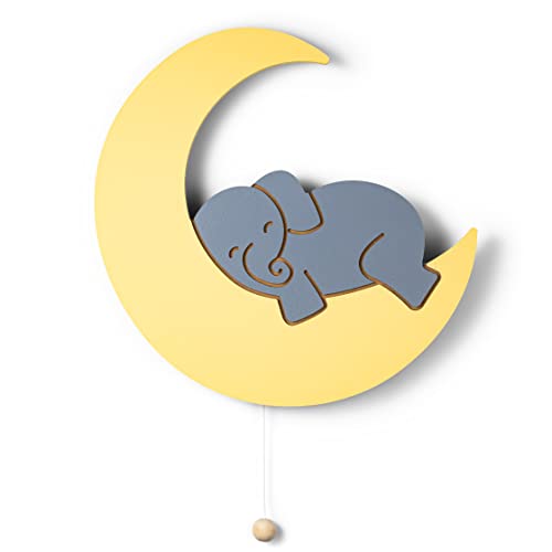 Lumipets Lighted Elephant on Moon, Nursery Night Light, Wall Mounted Lighted, Battery Operated Cloud Light Sign–Lightweight Moon Night Light for Babies, Toddlers, Kids