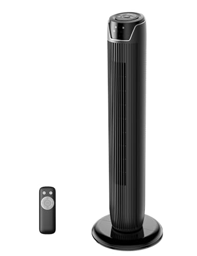 Midea MTF17JRBUK 36 Inch 45W Portable Stand Fan (Quiet tower) with Remote Control, 90° Oscillation, LED Display and Touchscreen, 3 Speed Settings and 3 Modes,7H Timer,Ideal for Home and Office,Black