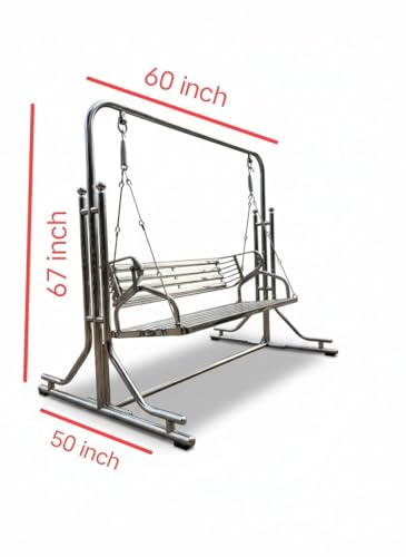 Image of Swing India Indoor and Outdoor Stainless Steel Swing with Hammock Chair 2-Seater Jhula, High-Strength Iron, 350 kg Capacity (Silver) | Beautiful, Comfortable Seating for Your Dream Home