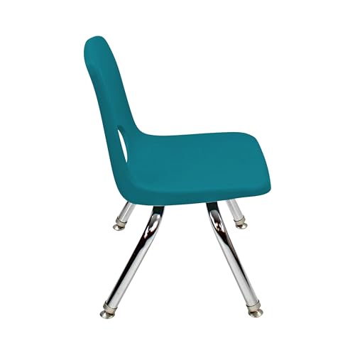 Image of FDP 10 inch School Stack Chair,Stacking Student Seat with Chromed Steel Legs and Swivel Glides for Preschool, Classroom or Homeschool - Teal, 11554-TL